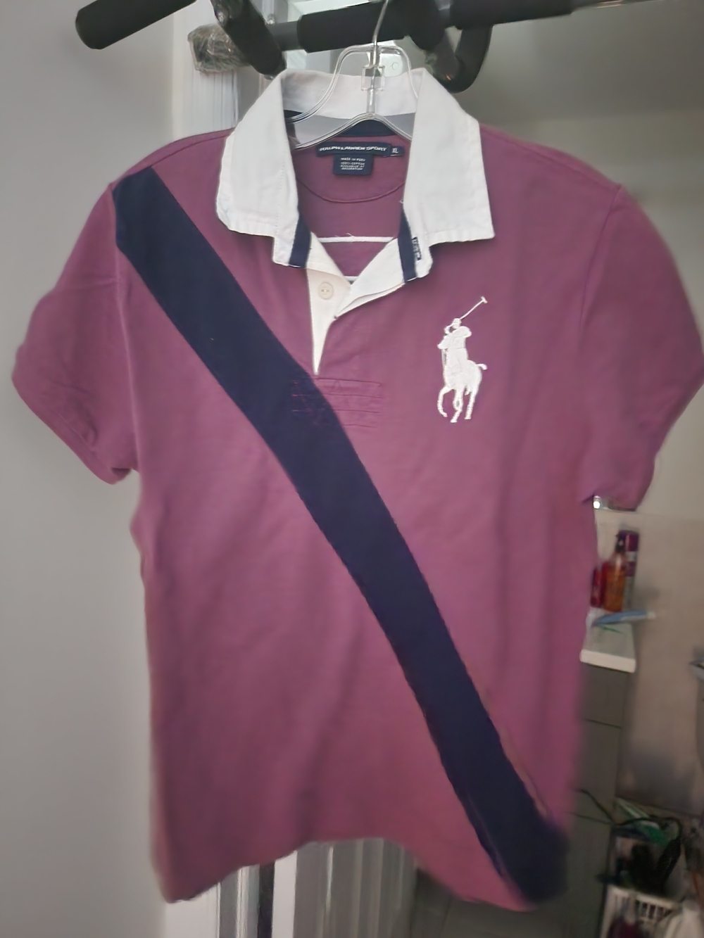 Ralph Lauren Plum Polo with Navy Sash and White Collar. Unisex.